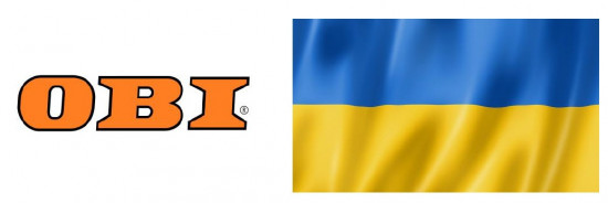 In Obi's press release, the company's logo is shown right next to the Ukrainian flag. In Obi's press release, the company's logo is shown right next to the Ukrainian flag.